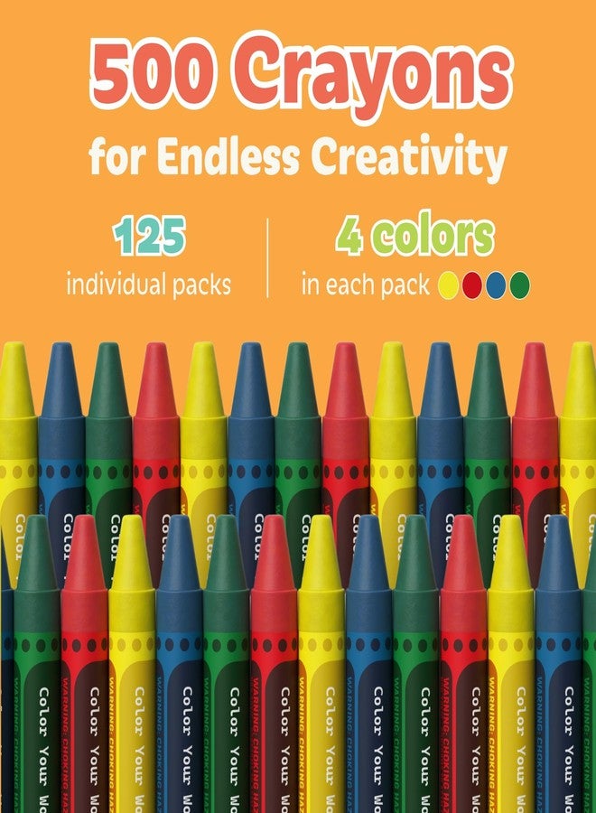 Kidaddle Crayons Bulk Pack, Regular Size, 4 Colors, 125 Packs, Color Crayon Packs for School, Teachers & Classroom Supplies, Restaurant Crayons, 500 Count - Image 2
